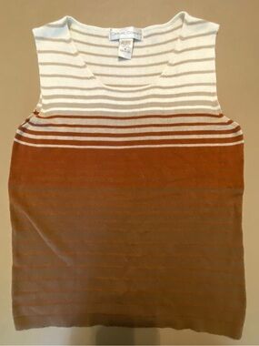 Casual Corner Rust and White Striped Sleeveless Knit Top